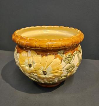 Large Burmantofts Art Pottery Faience Sunflower Jardiniere