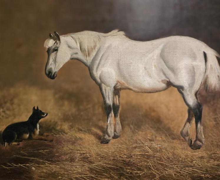 Victorian Oil Painting of a Grey Mare - Image 3