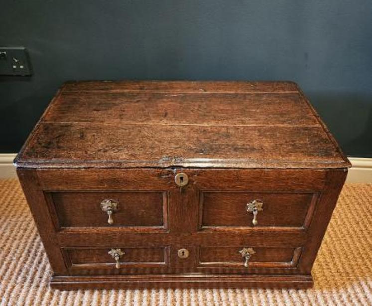 George I Oak Panelled Front Coffer Bach - Image 7