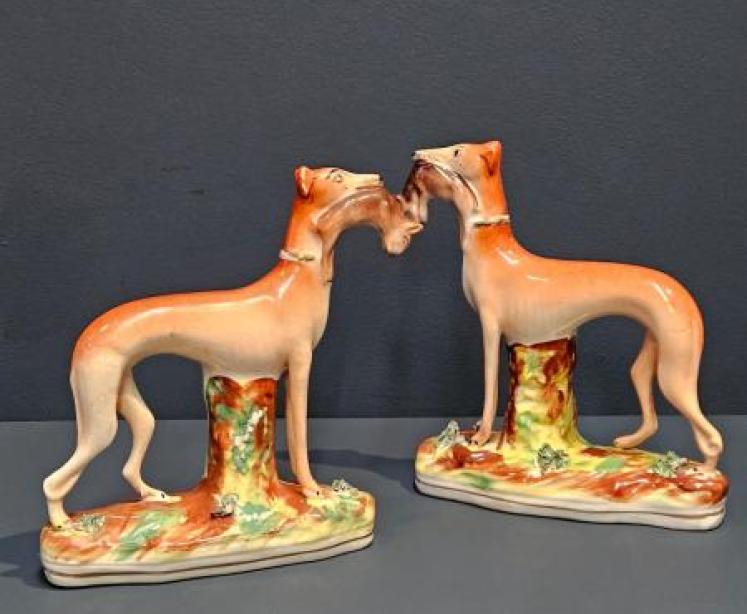 Superb Pair of Victorian Staffordshire Greyhounds - Image 1