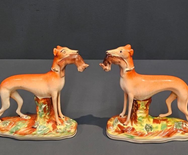 Superb Pair of Victorian Staffordshire Greyhounds - Image 4
