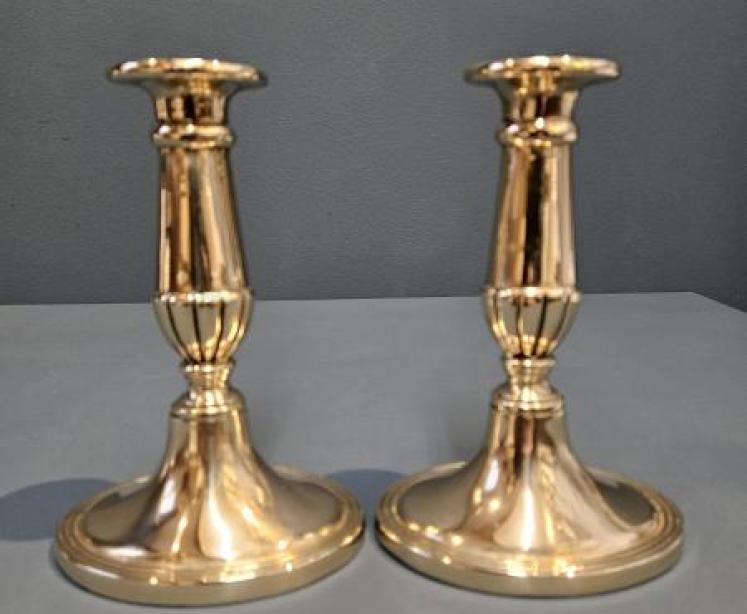Pair of Regency Bell Metal Candlesticks - Image 1