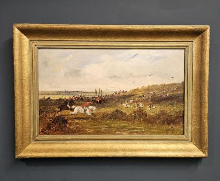 Mid Victorian Hunt Scene Oil on Canvas  - Image 1