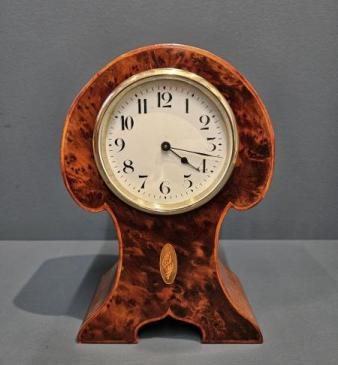 Edwardian Burr Yew Mantel Clock