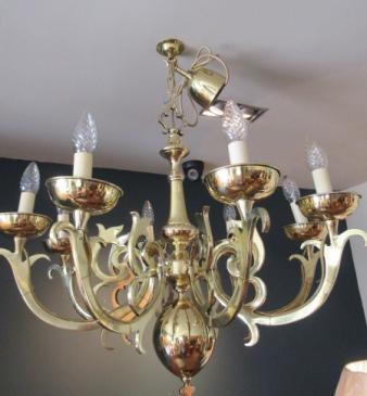 Arts & Crafts Period Solid Brass Chandelier