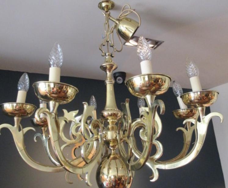 Arts & Crafts Period Solid Brass Chandelier - Image 1