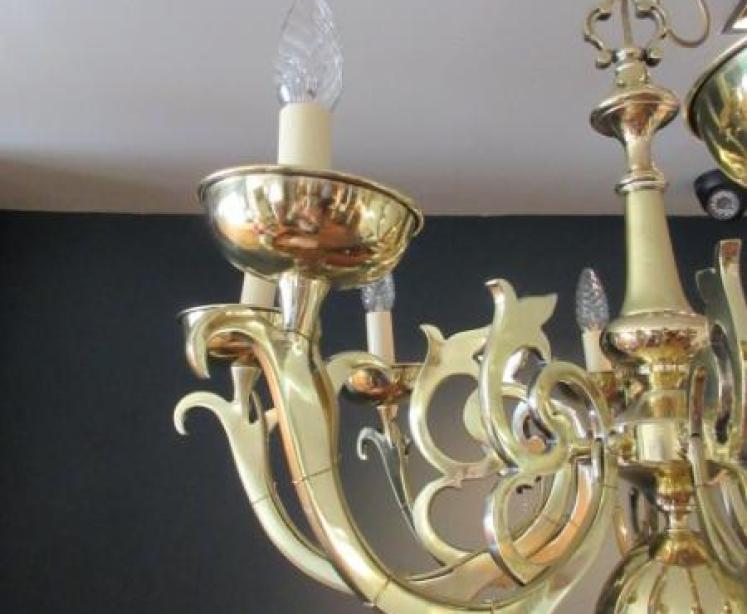 Arts & Crafts Period Solid Brass Chandelier - Image 3