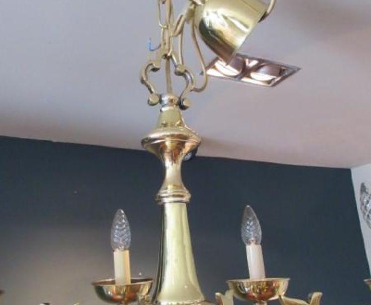 Arts & Crafts Period Solid Brass Chandelier - Image 4