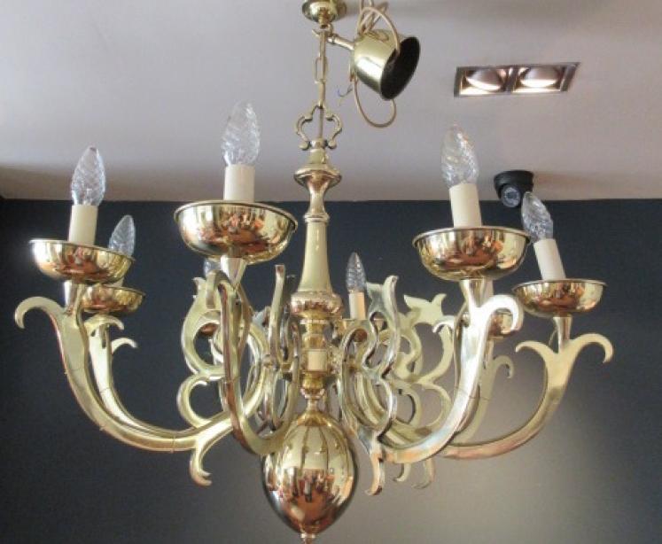 Arts & Crafts Period Solid Brass Chandelier - Image 5