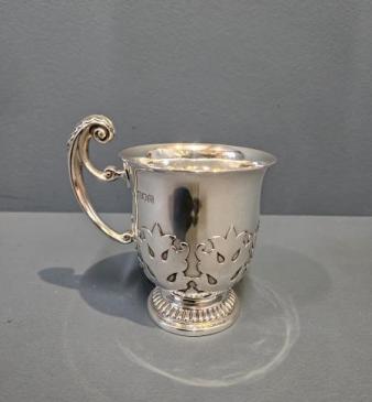 Edwardian Card Cut 6.5 Troy Oz Silver Mug