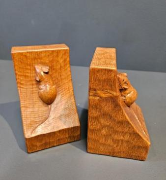 Superb Pair of Old Mouseman Adzed Oak Book Ends