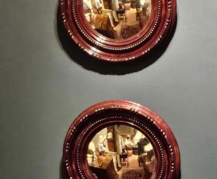 Matching Pair of Mahogany Convex Mirrors - Image 1