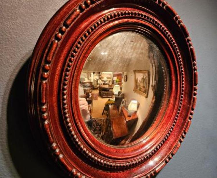Matching Pair of Mahogany Convex Mirrors - Image 2