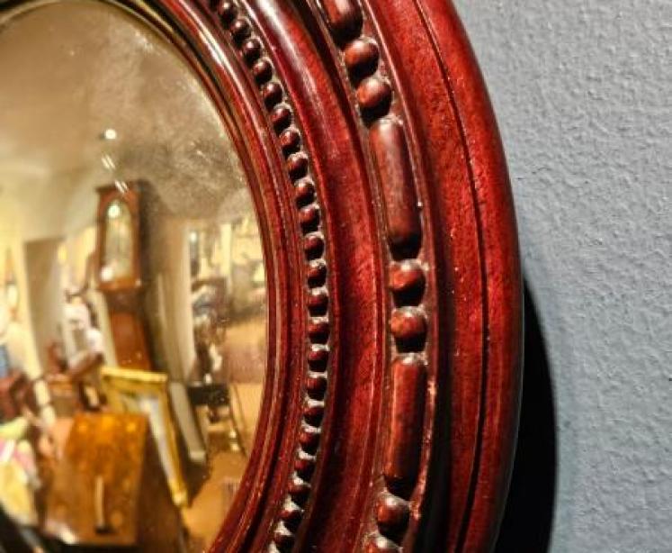 Matching Pair of Mahogany Convex Mirrors - Image 3