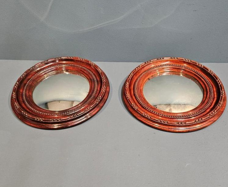 Matching Pair of Mahogany Convex Mirrors - Image 4