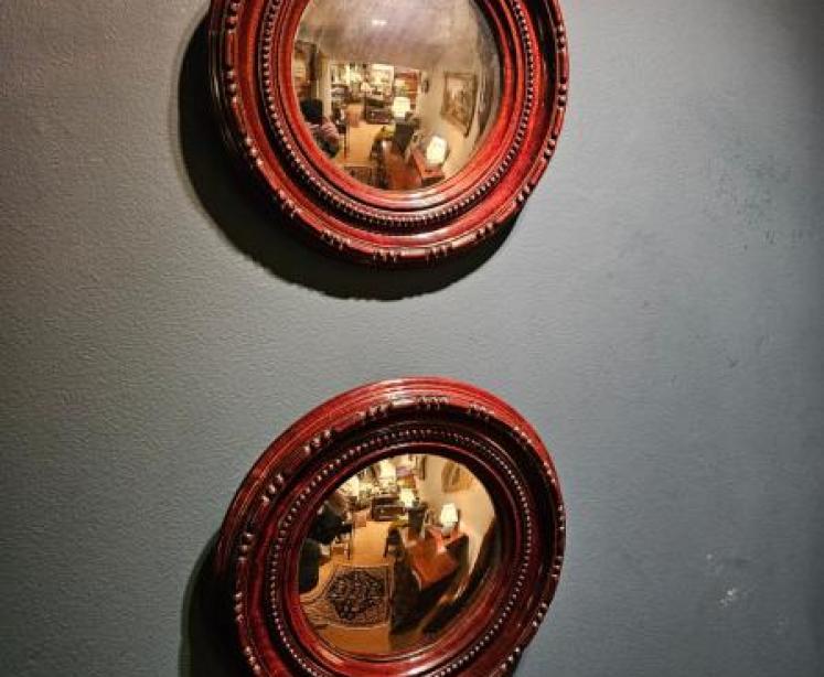 Matching Pair of Mahogany Convex Mirrors - Image 5