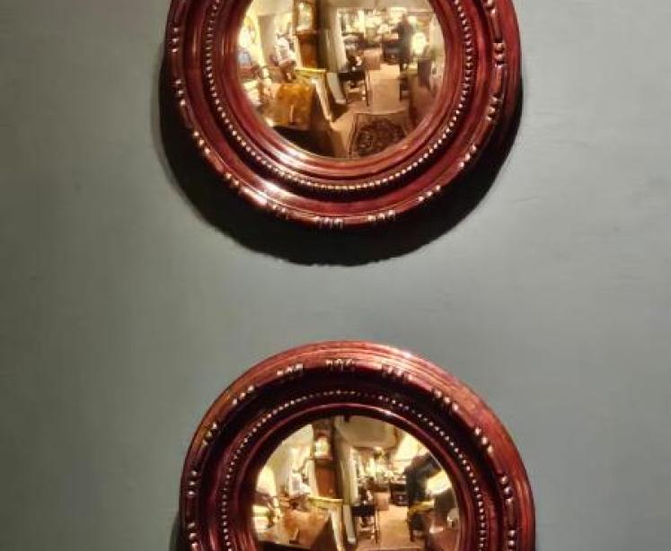 Matching Pair of Mahogany Convex Mirrors - Image 6