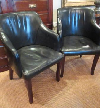 Pair of 1920's Dark Green Leather Club Armchairs