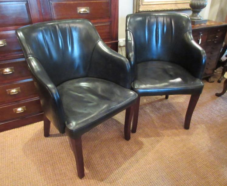 Pair of 1920's Dark Green Leather Club Armchairs - Image 1
