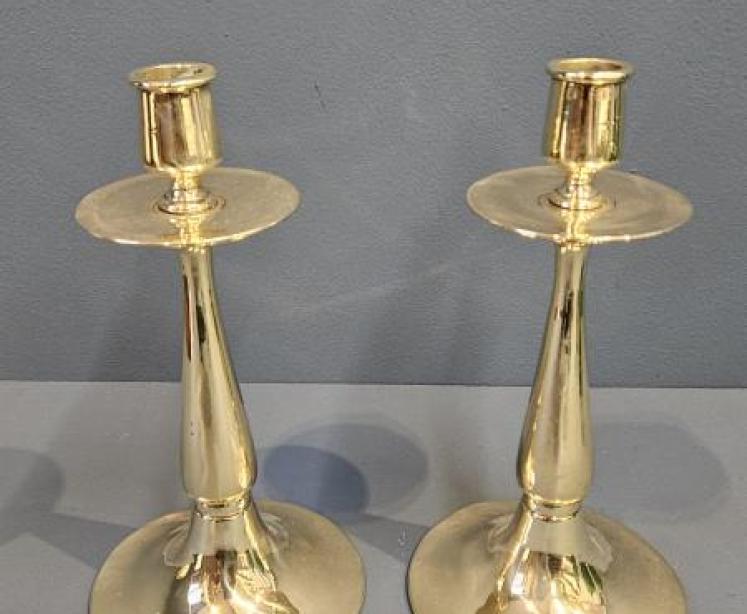 Pair of Solid Brass Art Nouveau Candlesticks  - Image 2