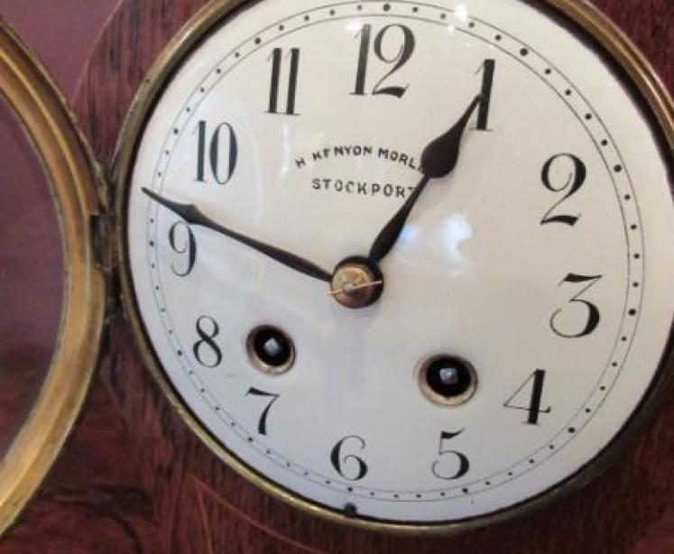 Edwardian Period Sheraton Inlaid Striking Mantel Clock - Image 3