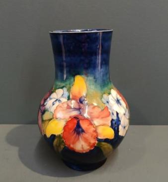 Moorcroft Slipper Orchid on Blue Ground Vase