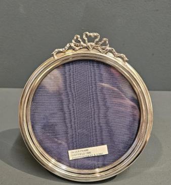 Edwardian Circular Ribbon Crest Silver Photo Frame