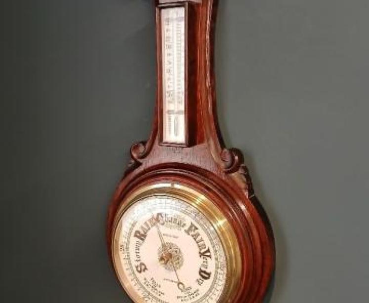 Victorian Polished Oak Nottingham Banjo Barometer - Image 7