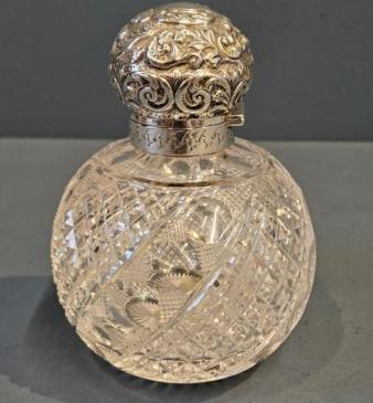 Large Edwardian Silver and Crystal Scent Bottle