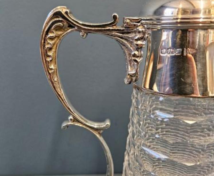 Edwardian Silver and Crystal Claret Jug - Image 2