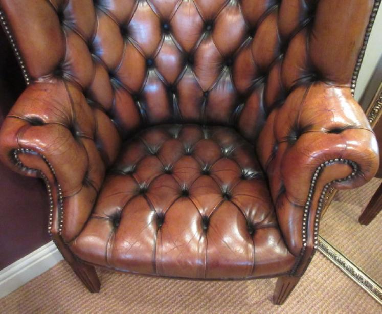 Superb 1920's Leather Barrel Back Wing Armchair - Image 2