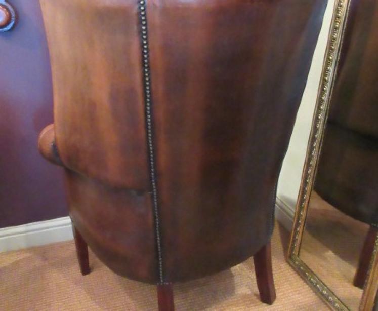 Superb 1920's Leather Barrel Back Wing Armchair - Image 4