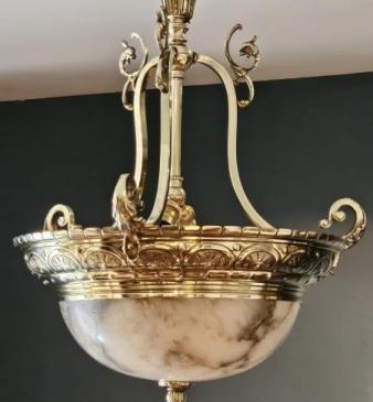 Outstanding Quality Edwardian Alabaster and Brass Chandelier