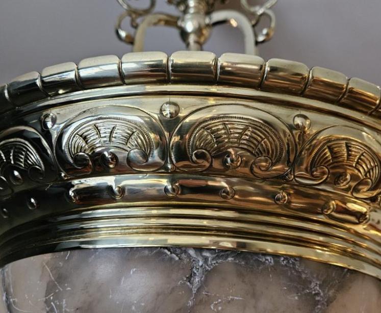 Outstanding Quality Edwardian Alabaster and Brass Chandelier - Image 3