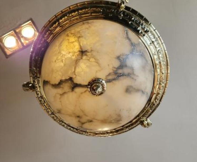 Outstanding Quality Edwardian Alabaster and Brass Chandelier - Image 6