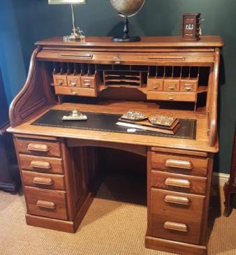 Superior Victorian Solid Oak Roll Top Desk