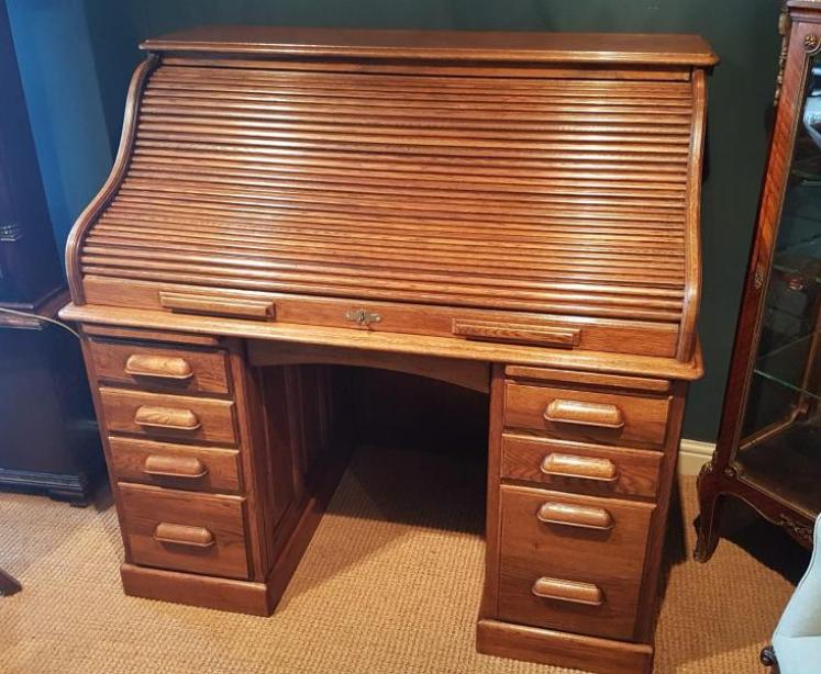 Superior Victorian Solid Oak Roll Top Desk - Image 2
