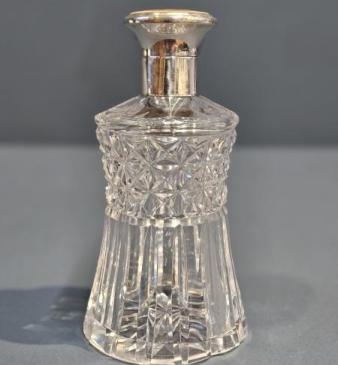 Silver and Enamel Topped Cut Crystal Scent Bottle