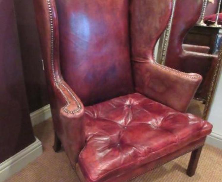 Superb 19th Century Leather Wing Back Armchair - Image 5