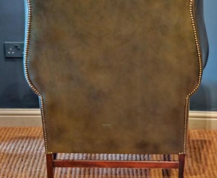 Green Leather Chesterfield Wing Back Arm Chair - Image 6