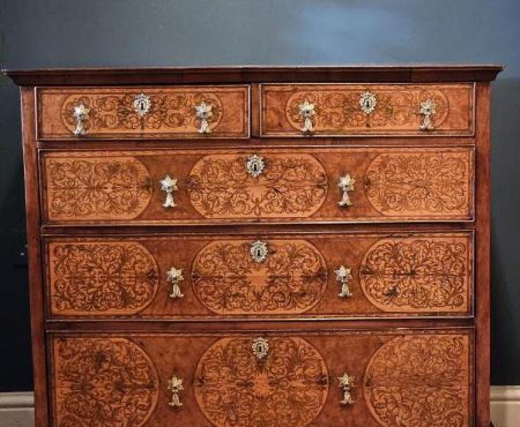 William and Mary Seaweed Inlaid Walnut Chest of Drawers - Image 1