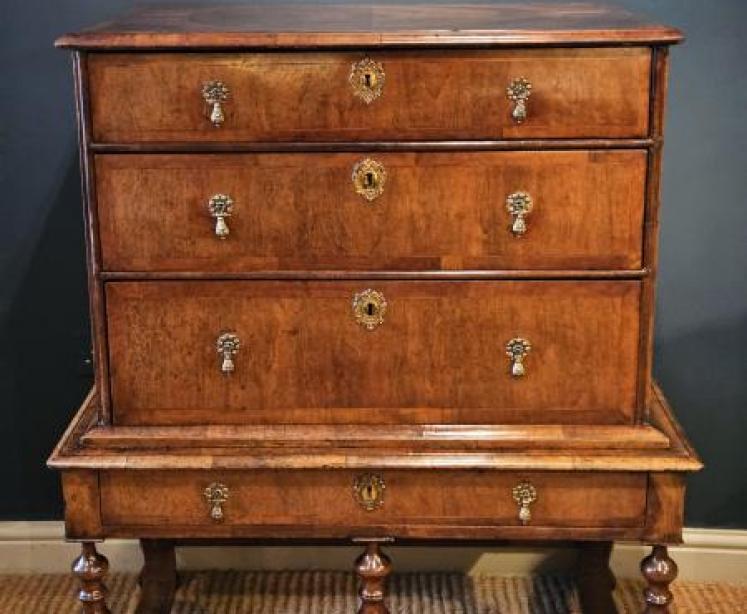Outstanding Small William and Mary Walnut Chest on Stand - Image 1