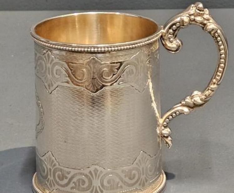 Victorian Engine Turned Silver Mug - Image 1