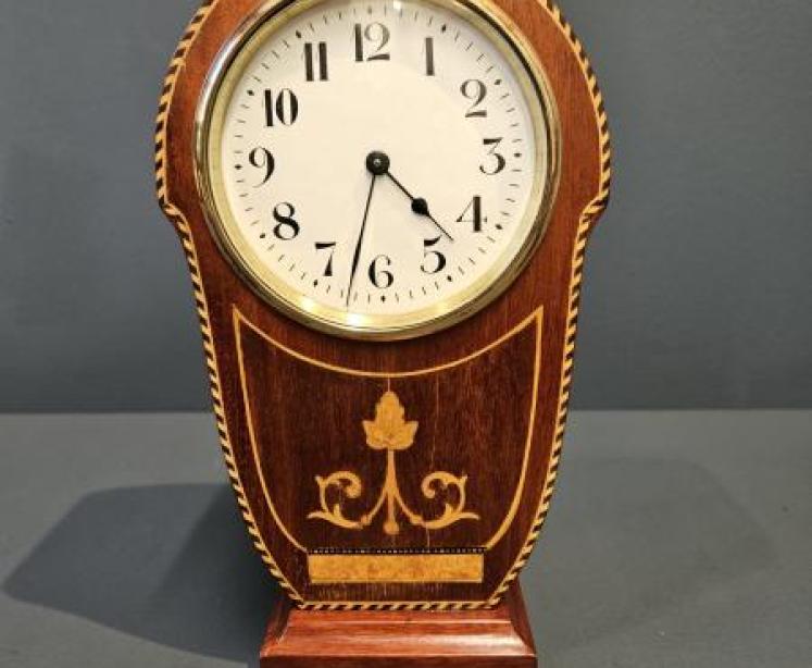 Unusual Edwardian Keyhole Design Inlaid Mantel Clock - Image 1