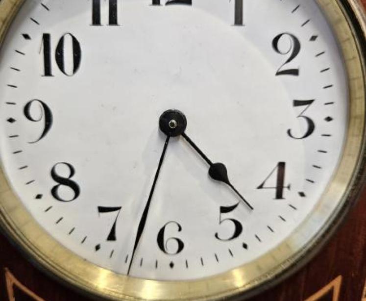 Unusual Edwardian Keyhole Design Inlaid Mantel Clock - Image 2