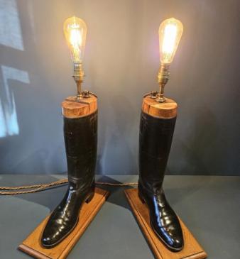 Pair of Edwardian Gents Leather Boot Table Lamps