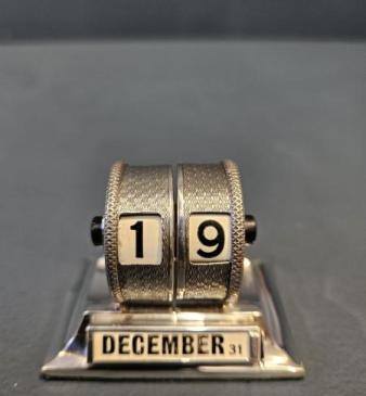 Engine Turned Silver Perpetual Desk Calendar