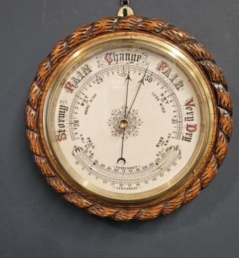 Victorian Oak Rope Twist Ships Barometer