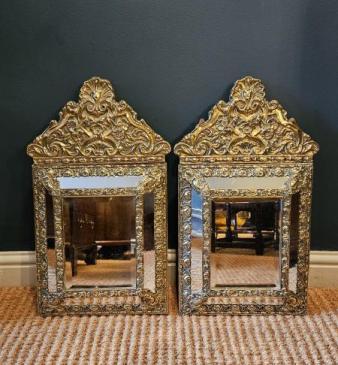 Pair of Victorian Brass Cushion Frame Mirrors