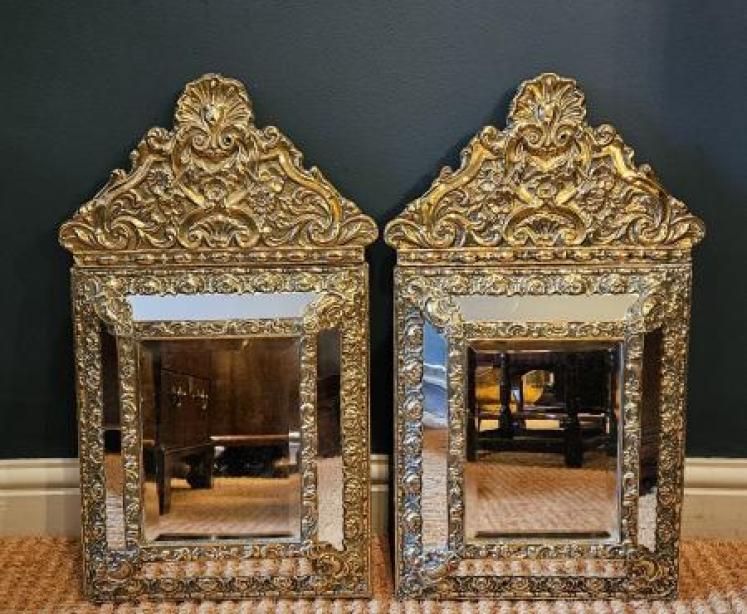 Pair of Victorian Brass Cushion Frame Mirrors - Image 1